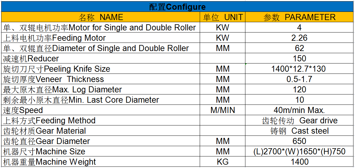 小直径原木旋切机